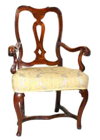 Walnut armchair with pierced splat and scrolling arms, C. 1720 -0