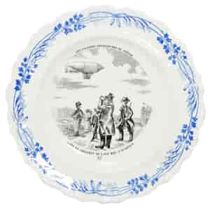 Creil plate, Marvels of the Modern Age prints, Aviation, C. 1900 -0