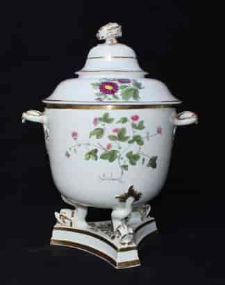 Large Ridgway ice pail & cover on dolphin feet, named flower specimens, c.1815 -0