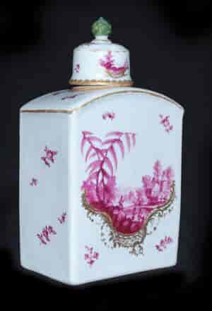 Frankenthal tea canister & cover, scenes in purple, c. 1765 -0