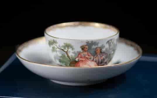 Meissen teabowl & saucer, Watteauesque scenes, c. 1770 -12934