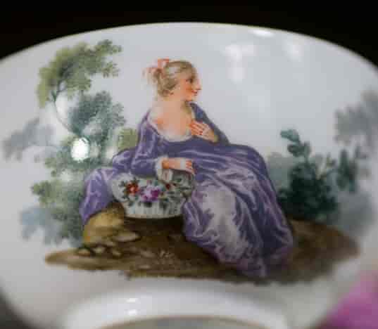 Meissen teabowl & saucer, Watteauesque scenes, c. 1770 -12929