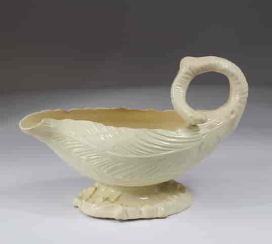 Creamware sauceboat, cos lettuce & rococo scroll, c. 1760 -13107