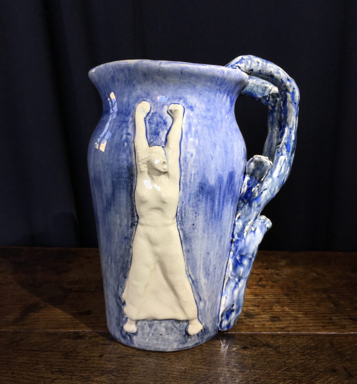 Una Deerbon jug with high relief figure, circa 1935. -0