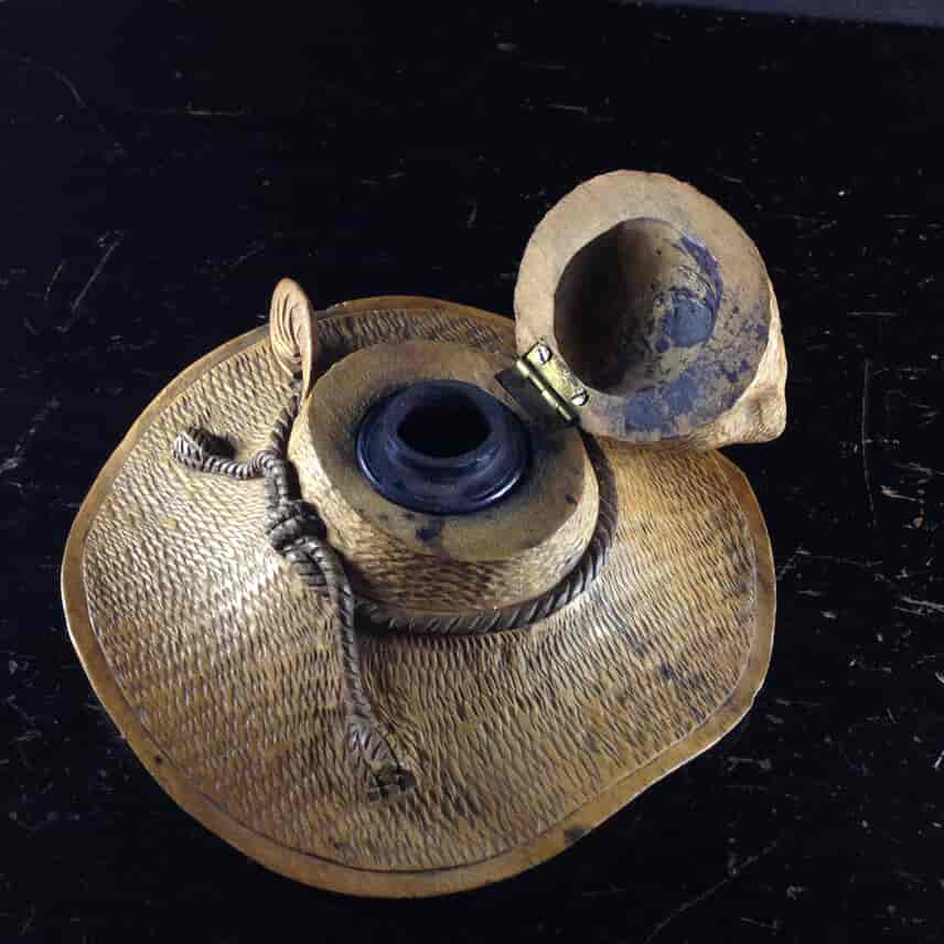 Swiss carved wooden 'Hat' Ink Well, c.1880.-2295