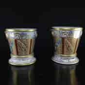 Pair of Coalport flower pots, London decorated, c.1805 -2537