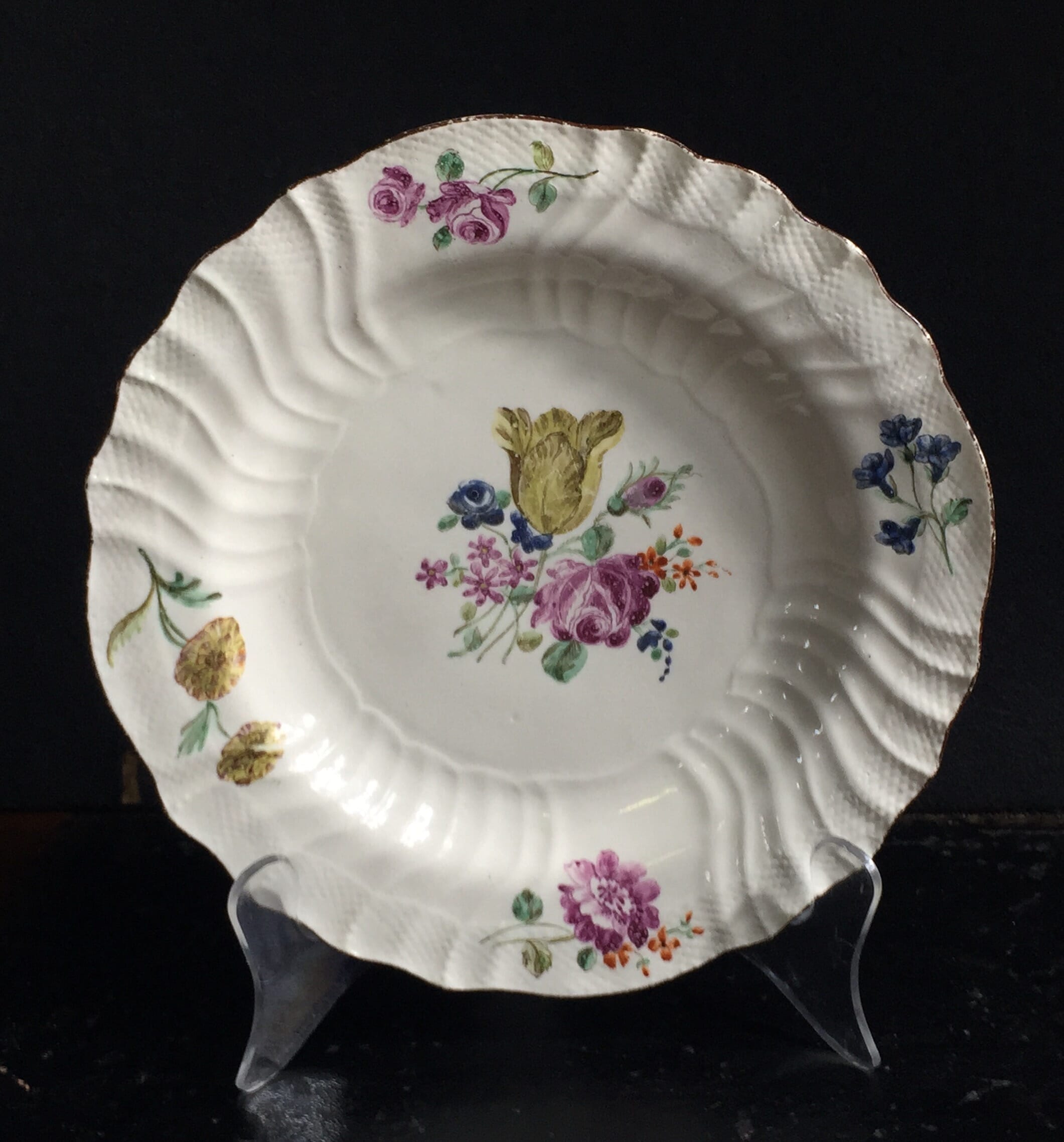 Chantilly plate with colourful flowers, C. 1755 -0