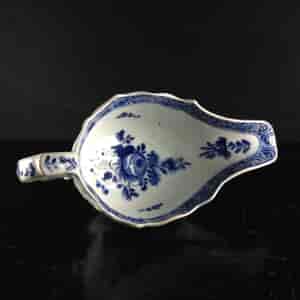 Bow sauceboat, rococo moulded with underglaze blue flowers, C. 1765 -2606