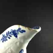 Bow sauceboat, rococo moulded with underglaze blue flowers, C. 1765 -2612