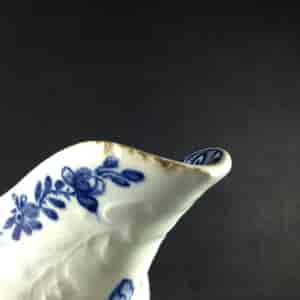 Bow sauceboat, rococo moulded with underglaze blue flowers, C. 1765 -2612