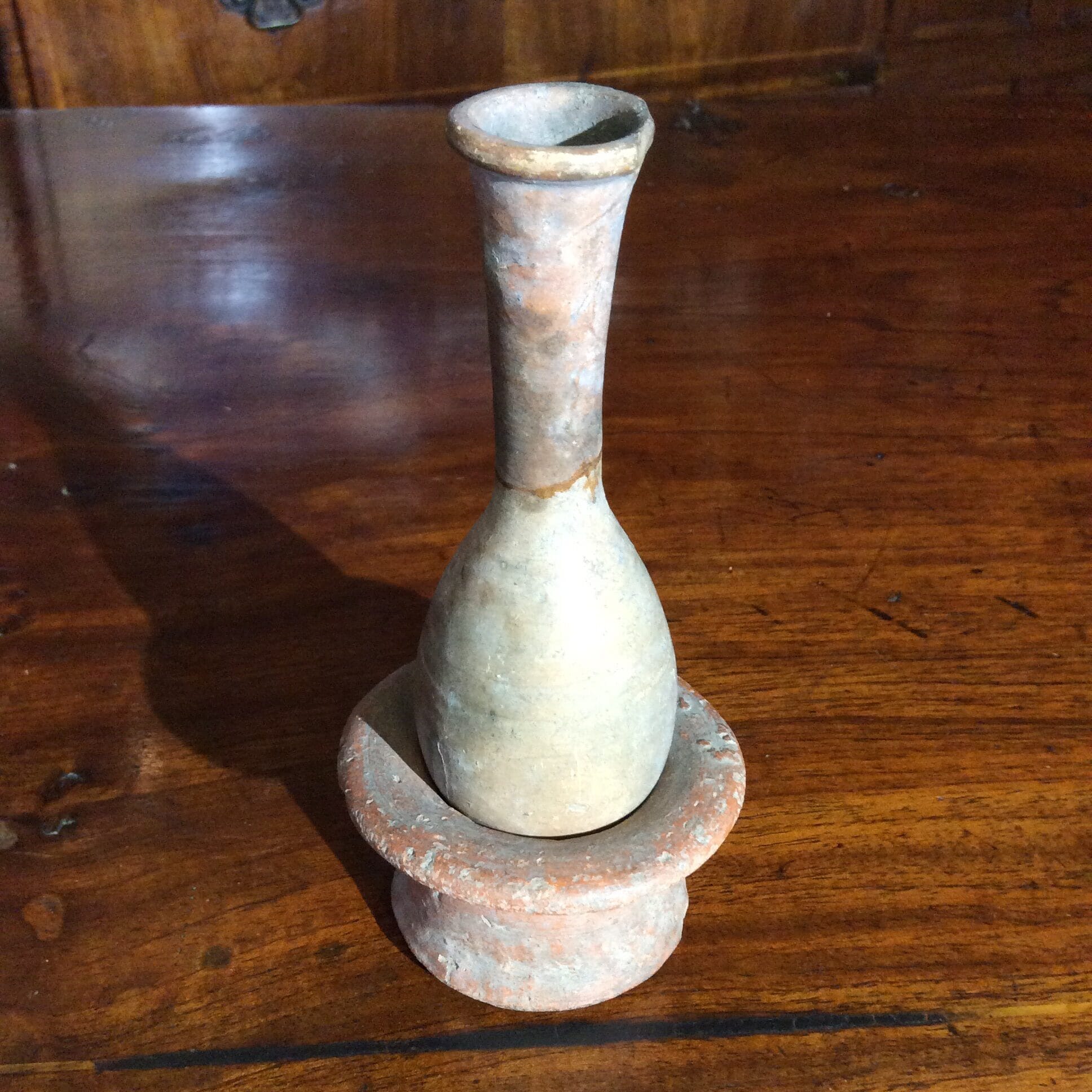 Roman pottery flask & a stand, 1st- 4th century AD-0