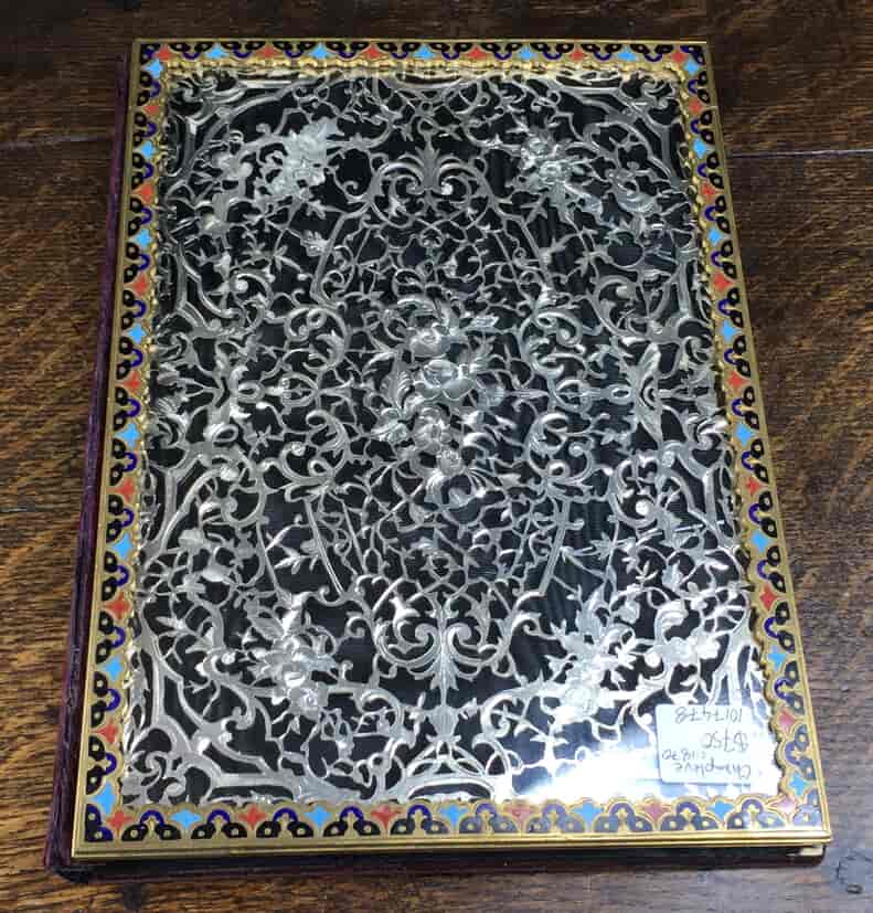 Elaborate champleve & silver fret blotter , c.1870-0
