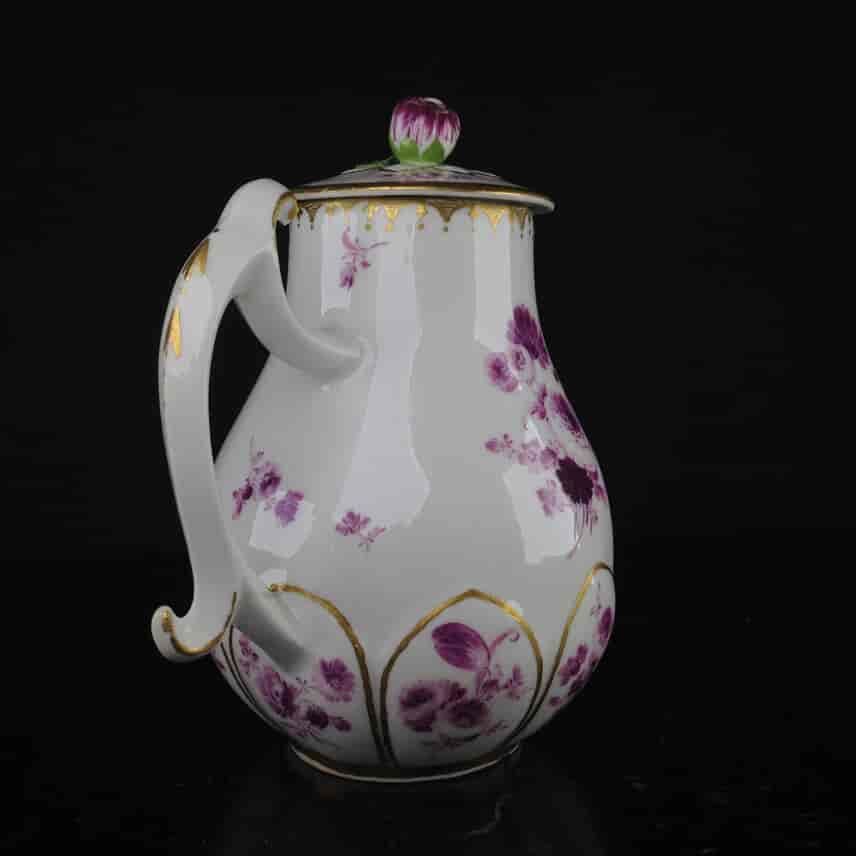Meissen jug & cover, purple flower decoration, c.1750 & later -3141
