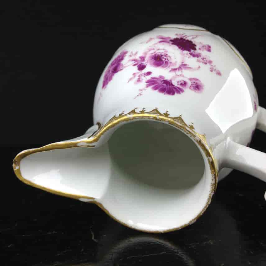 Meissen jug & cover, purple flower decoration, c.1750 & later -3145