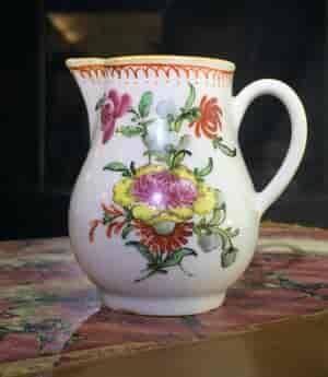Bow sparrowbeak jug, bright flowers, c. 1765 -0
