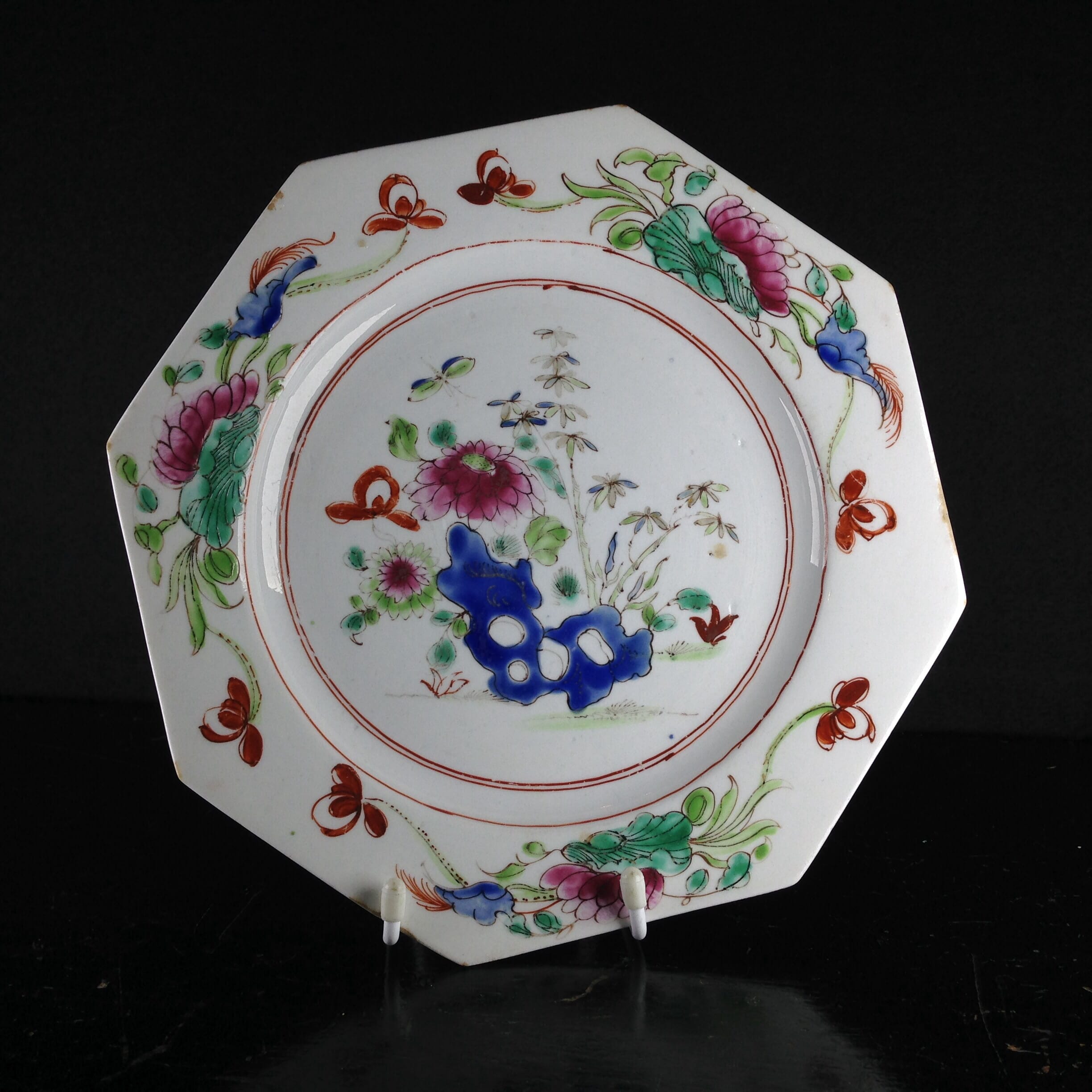 Bow octagonal plate, flower & rock pattern, c.1755 -0