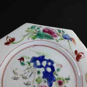 Bow octagonal plate, flower & rock pattern, c.1755 -3666