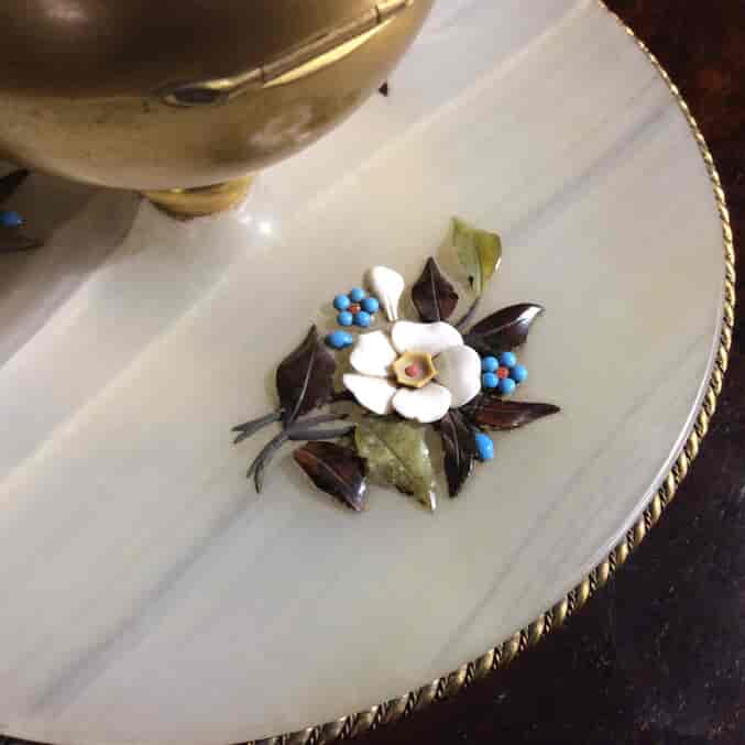 Onyx Inkwell & pen stand with inlaid flowers, C. 1870 -925