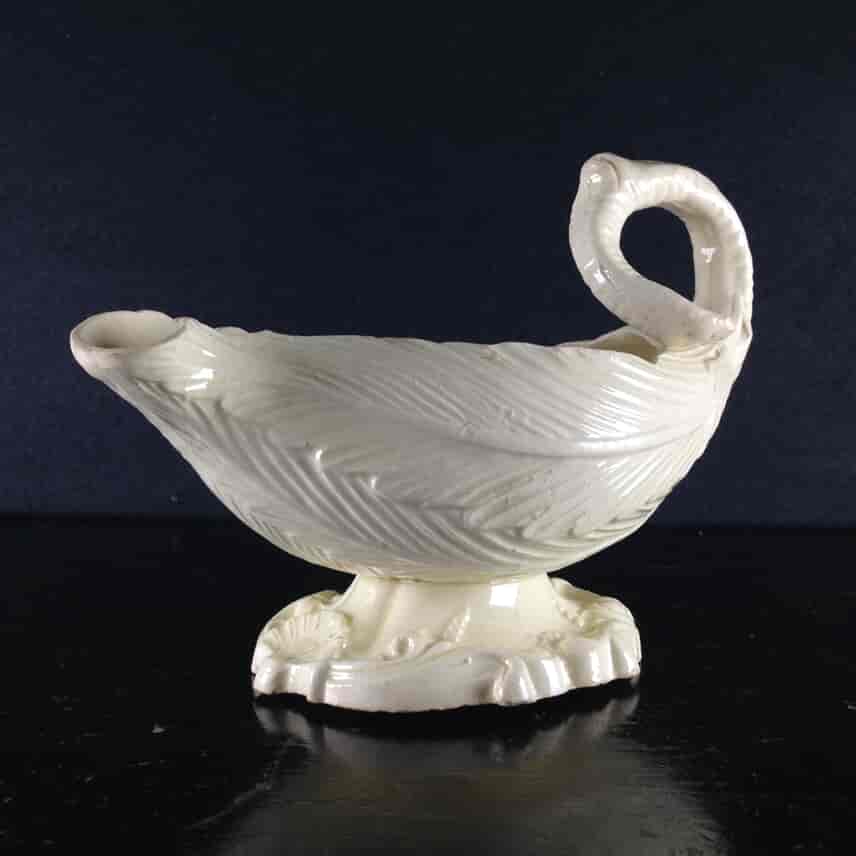 Creamware sauceboat, cos lettuce & rococo scroll, c. 1760 -0