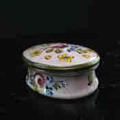 English enamel box, Gingham & flowers, circa 1760 -3892