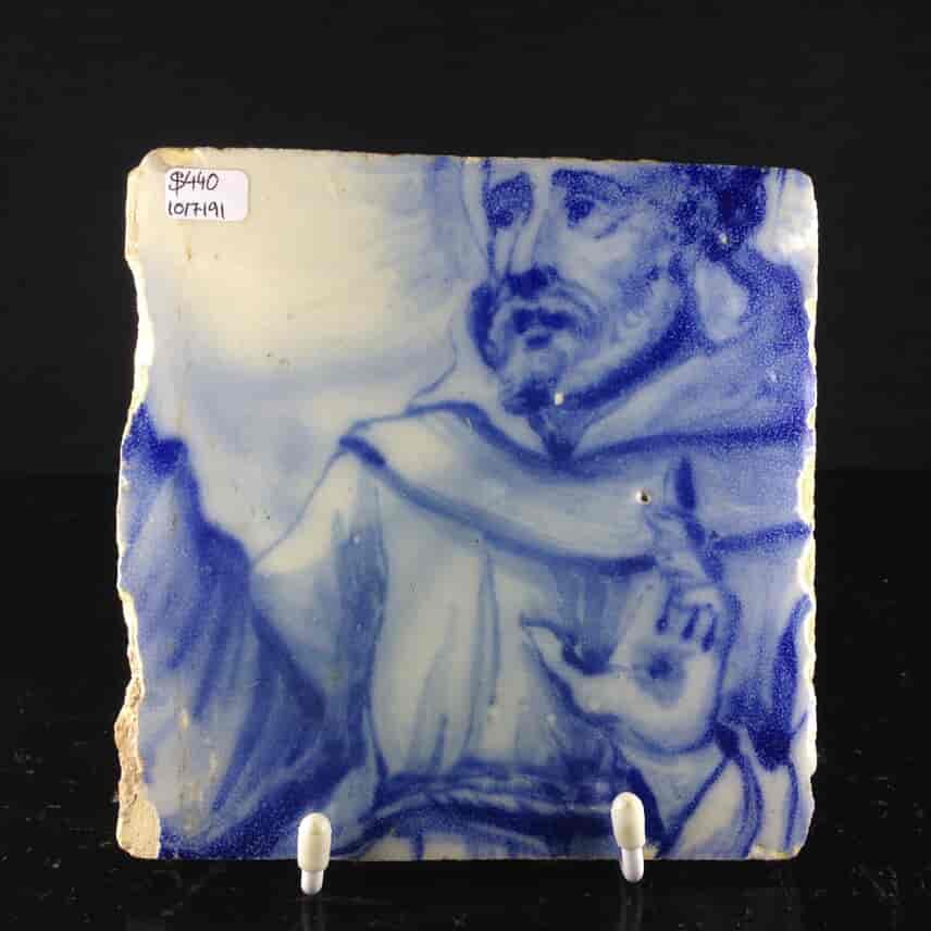 Spanish tinglaze tile, saint, c. 1650 -0