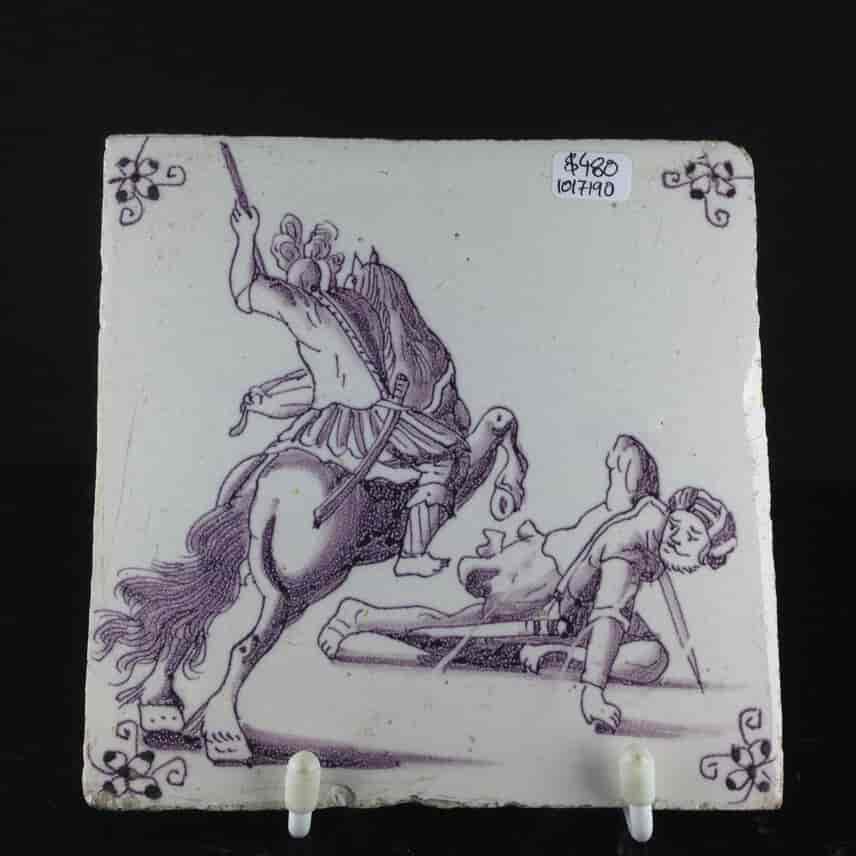 Dutch Delft tile, soldiers, c. 1700 -0