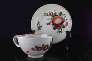 Creamware cup & saucer, rose decorated, c.1780 -0