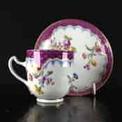 Meissen cup & saucer, scale purple border with flowers, c.1765 -1041
