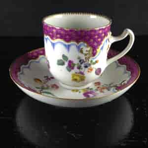 Meissen cup & saucer, scale purple border with flowers, c.1765 -1043