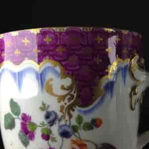 Meissen cup & saucer, scale purple border with flowers, c.1765 -1044