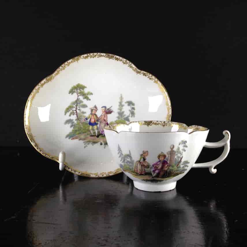 Meissen quatrefoil cup & saucer, children in landscapes, c. 1745 -0