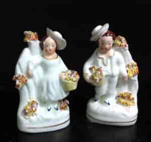Staffordshire miniature pair of children with baskets, c.1840 -0
