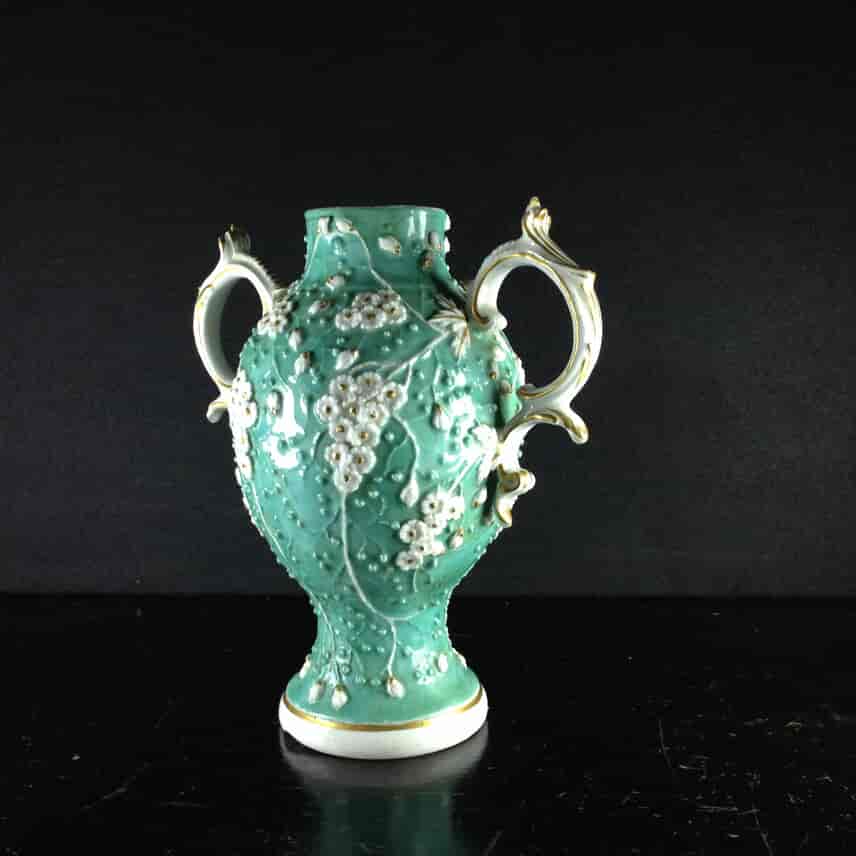 Derby vase with flower moulding over turquoise ground, c. 1765 -1082