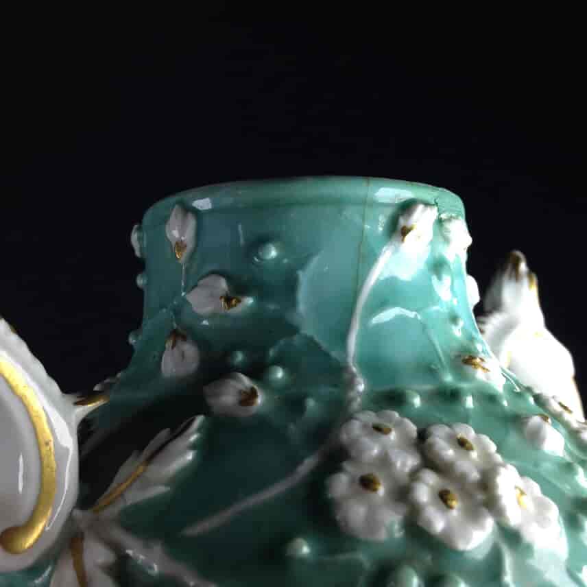 Derby vase with flower moulding over turquoise ground, c. 1765 -1088