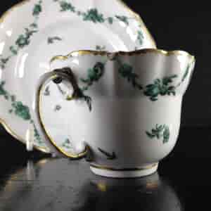Champions Bristol cup & saucer, green swags with gilt, c. 1775 -1092