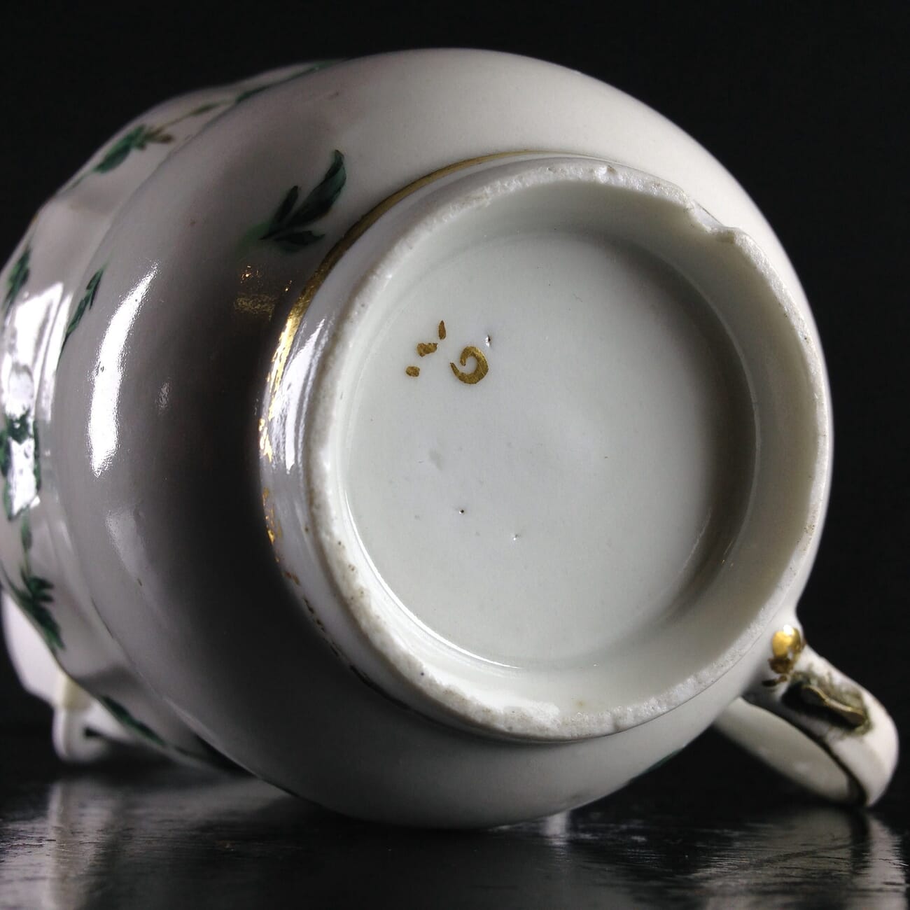 Champions Bristol cup & saucer, green swags with gilt, c. 1775 -1094