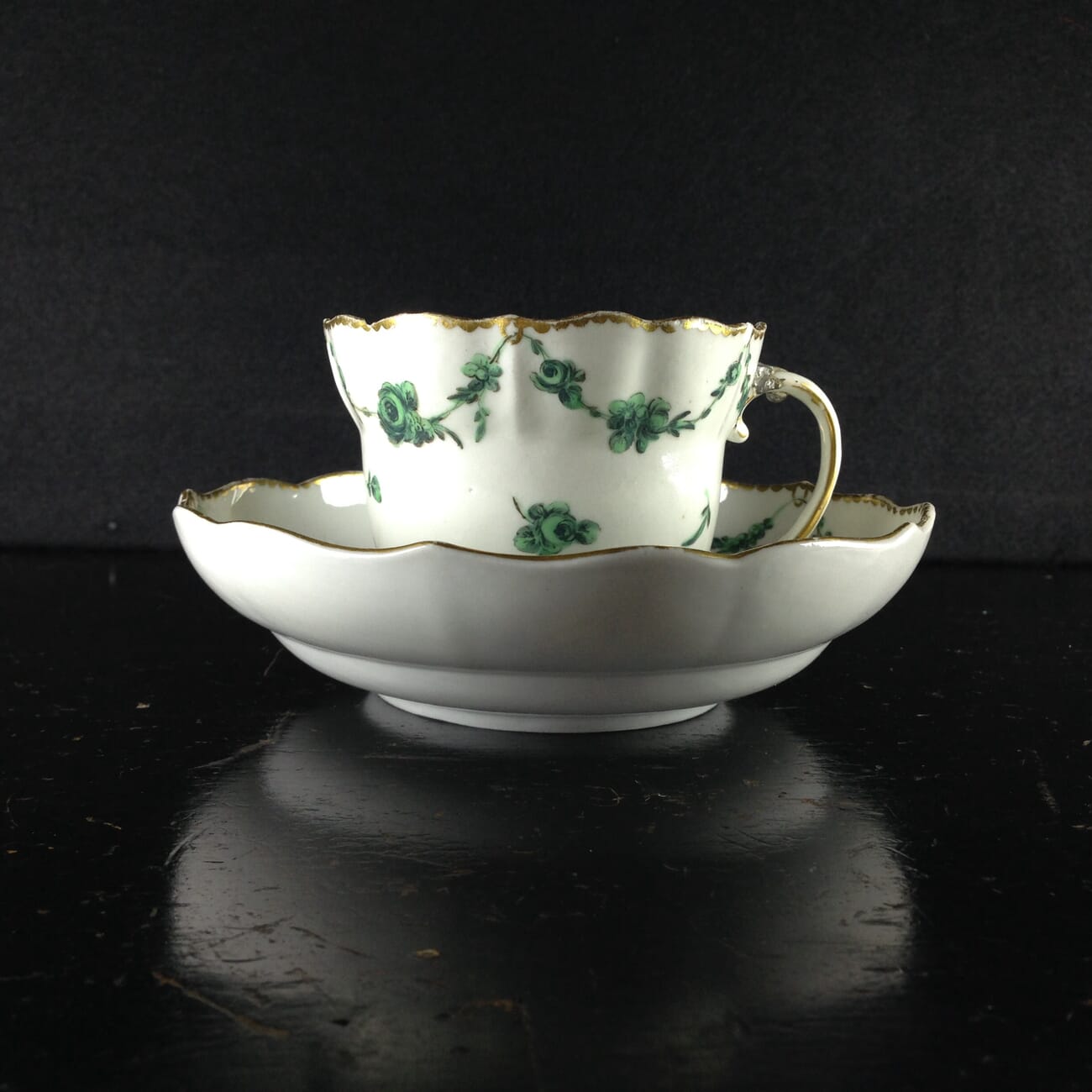 Champions Bristol cup & saucer, green swags with gilt, c. 1775 -1096