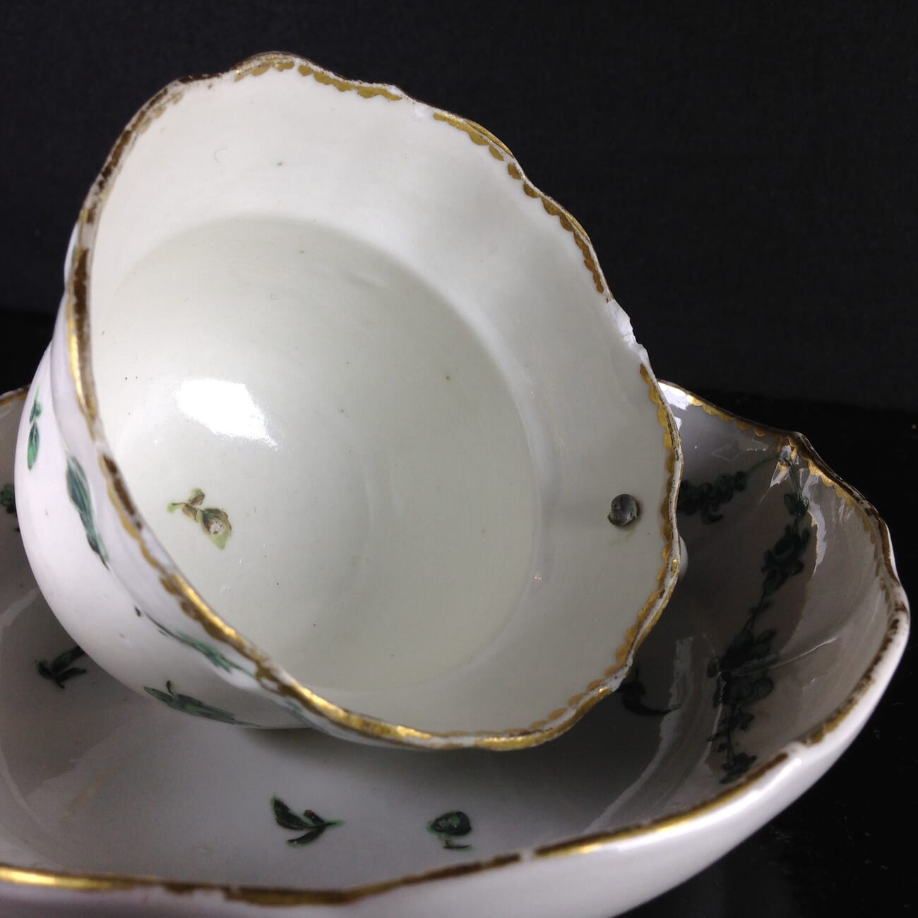 Champions Bristol cup & saucer, green swags with gilt, c. 1775 -1098