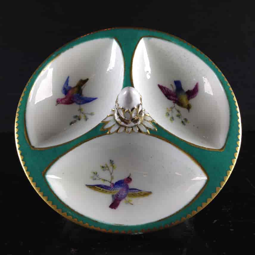 Sevres triple salt, Randall bird decoration, 18th/19th century -1157