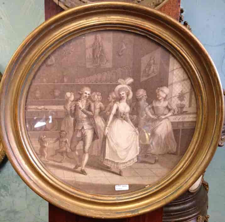 Engraving - dancing in the kitchen, c.1800 -0