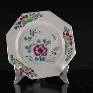 Bow octagonal plate with famille rose flowers, C. 1755 -0