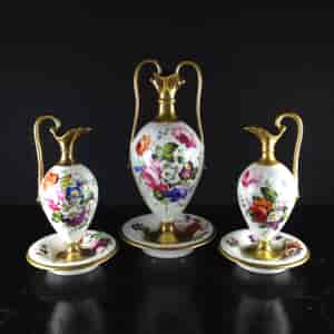 Garniture of three Minton Pembroke ewers and stands, Swansea style, c. 1825 -0