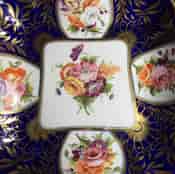 Coalport blue ground square dish with superb flowers, London decorated, C. 1805 -10308