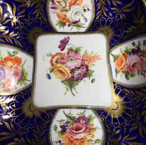 Coalport blue ground square dish with superb flowers, London decorated, C. 1805 -10308