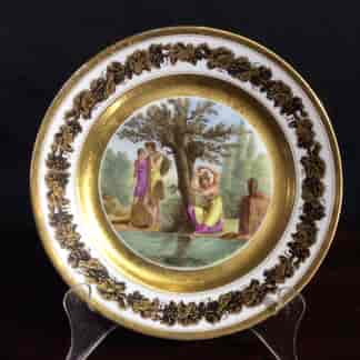 Paris porcelain plate, Neoclassical figures 'l'Origine de la Coquetterie' c.1820 -0