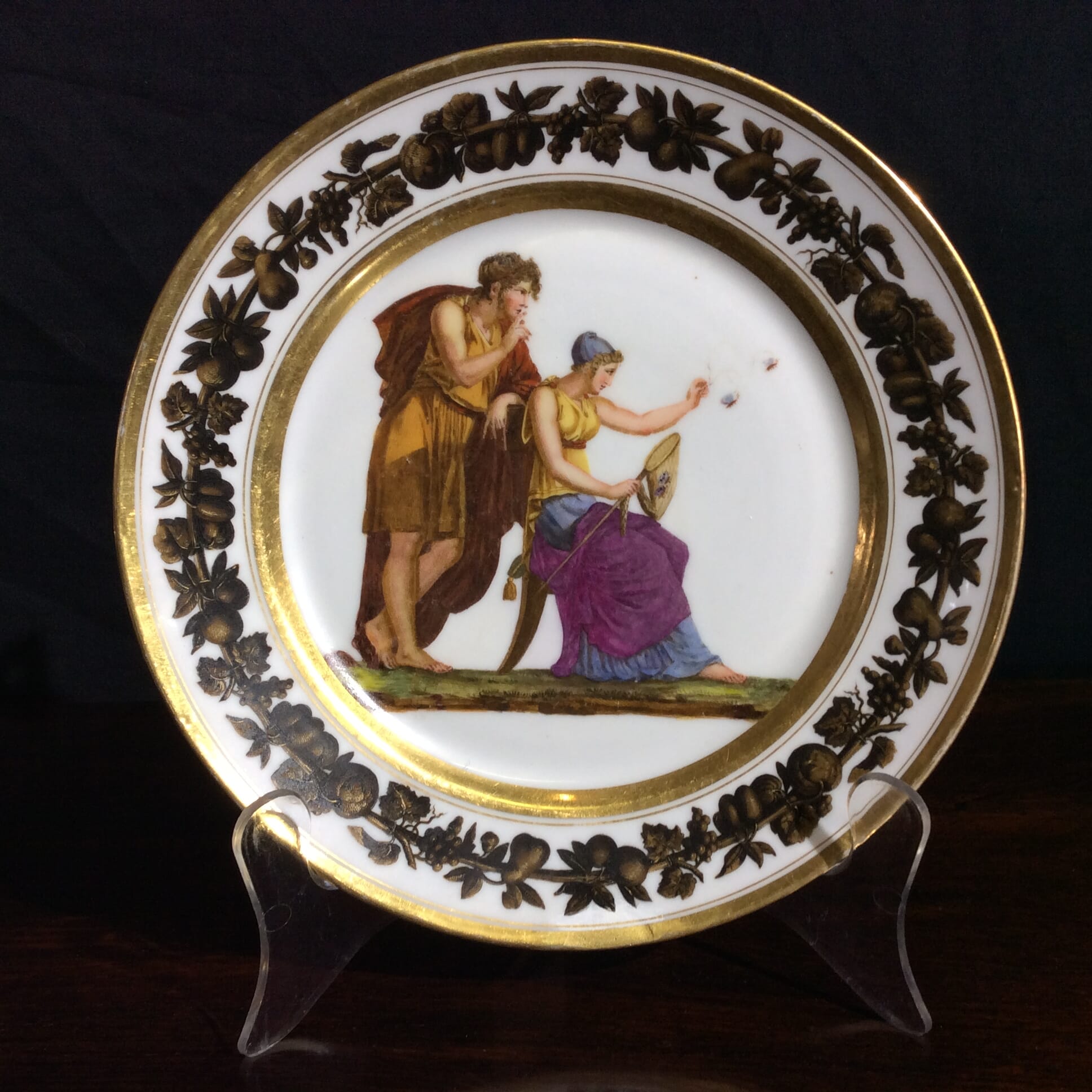 Paris porcelain plate, Neoclassical figures 'Les Plaisirs de la Frivolite' c.1820 -0