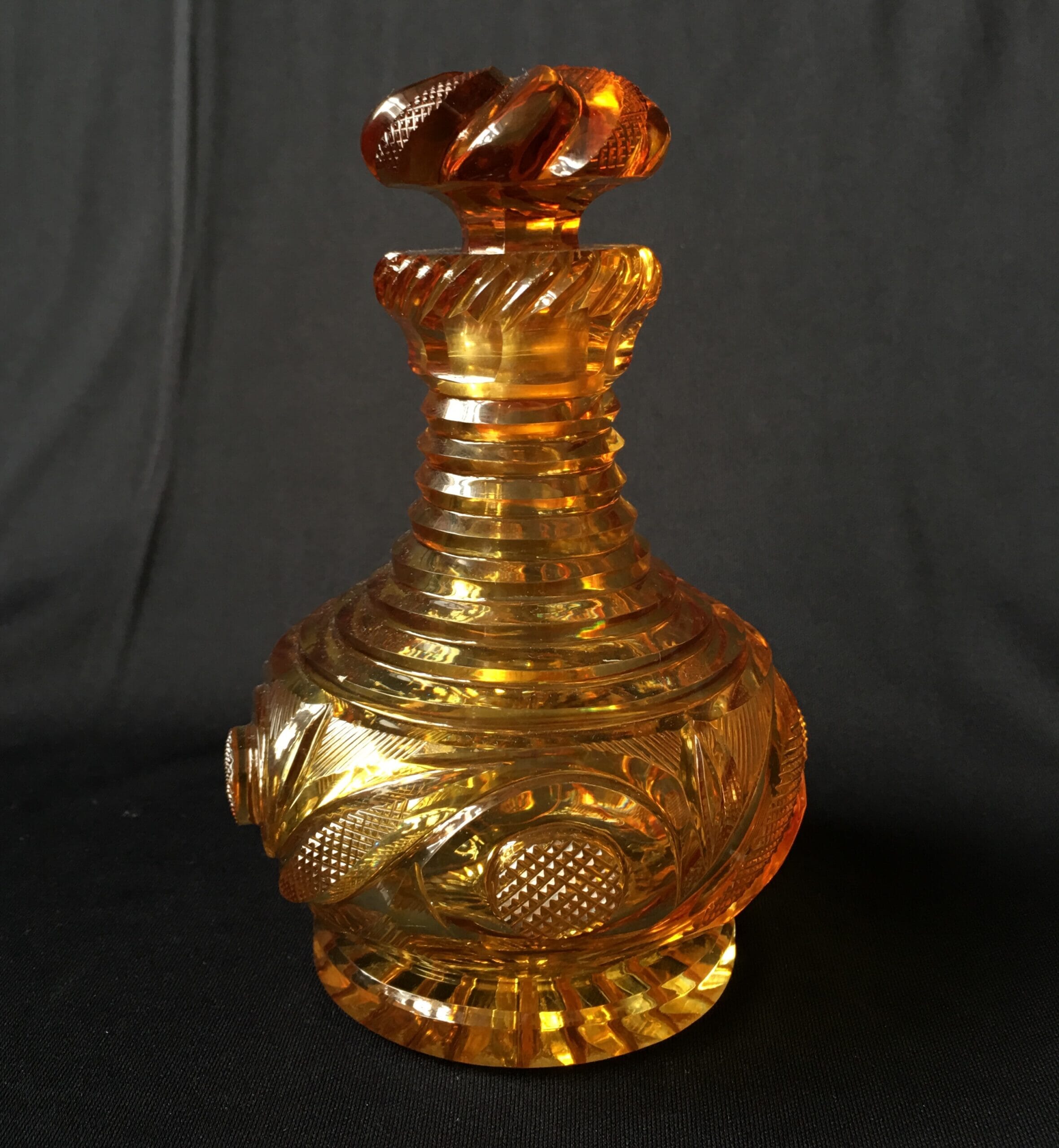 Bohemian amber cut glass perfume decanter, c.1845.-0