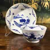 Chinese export teabowl & saucer, European blue decoration, c.1780 -31182