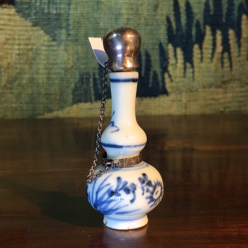 Chinese porcelain miniature vase, Dutch silver mount, c.1700-0