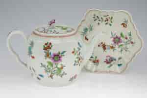 Worcester Tea Pot and Stand painted with oriental flower sprays, c.1765 -957